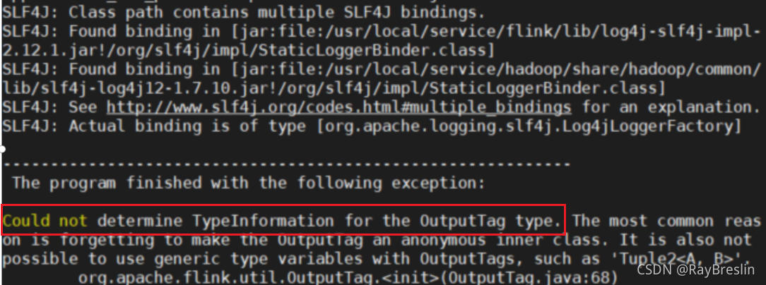 Flink 侧输出报错：Could not determine TypeInformation for the OutputTag type.