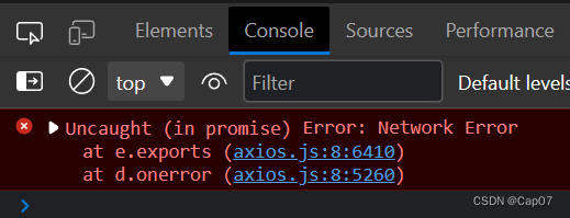 Uncaught (in Promise) Error: Network Error At E.exports (axios.js:8: ...