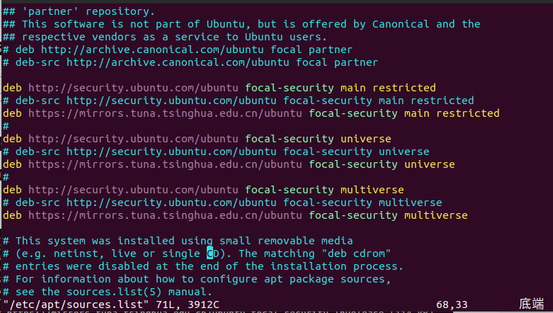 deb https://mirrors.tuna.tsinghua.edu.cn/ubuntu focal-security main restricted