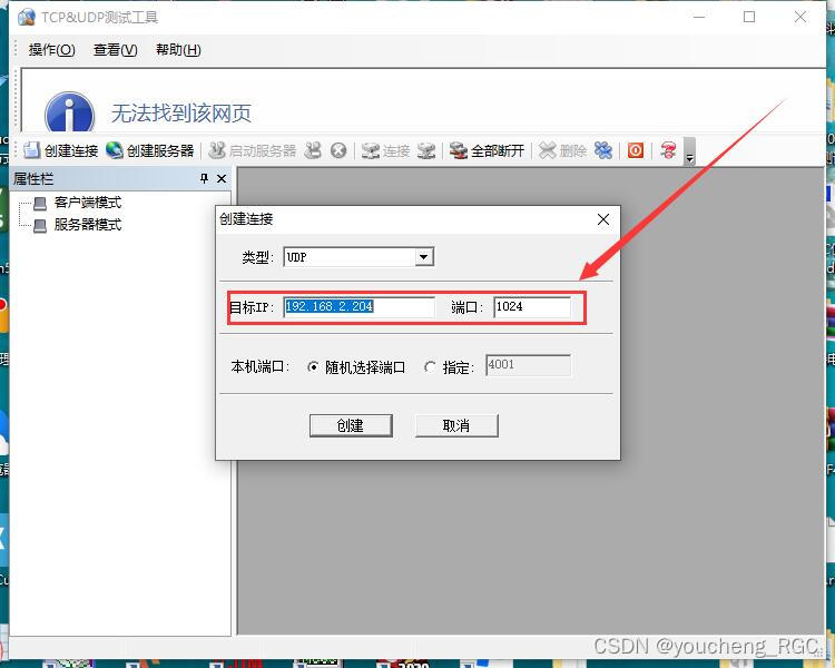 输入服务器IP和端口号，点击创建。
