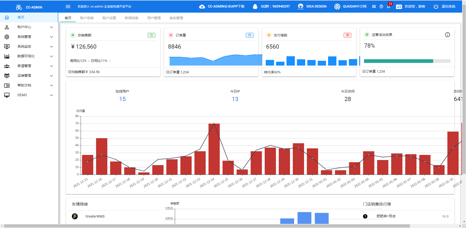 CC-ADMIN后台简介一个基于 Spring Boot 2.1.3 、SpringBootMybatis plus、JWT、Shiro、Redis、Vue quasar 的前后端分离的后台管理系统