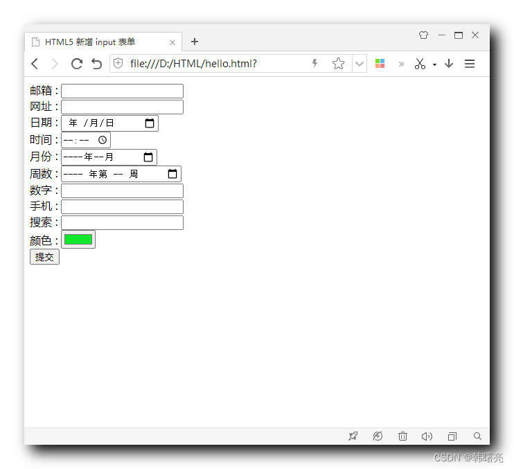 【HTML5】HTML5 新增 input 表单 ( 邮箱输入表单 | 网址输入表单 | 日期输入表单 | 时间输入表单 | 电话输入表单 ...