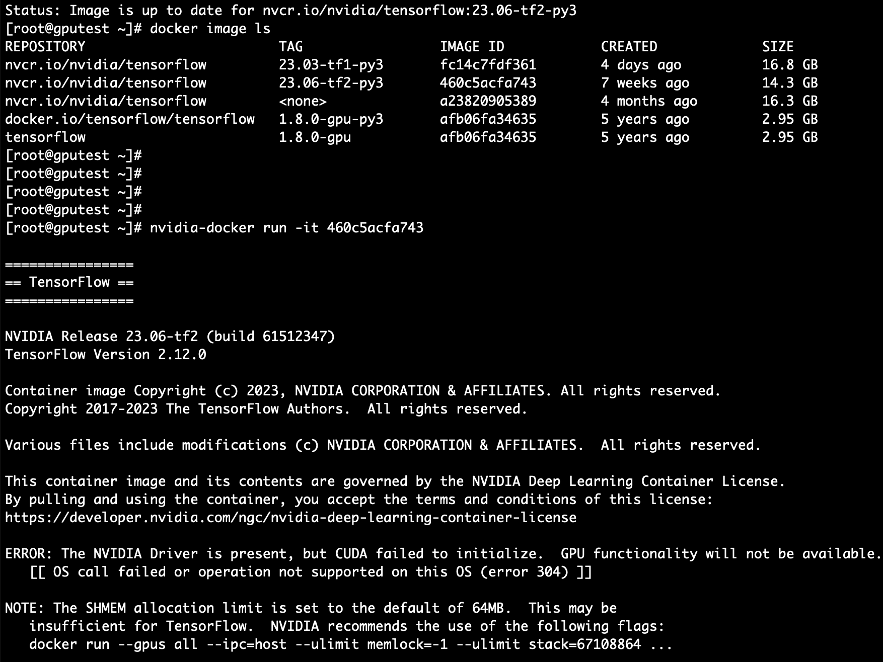 CentOS7系统Nvidia Docker容器基于TensorFlow2.12测试GPU