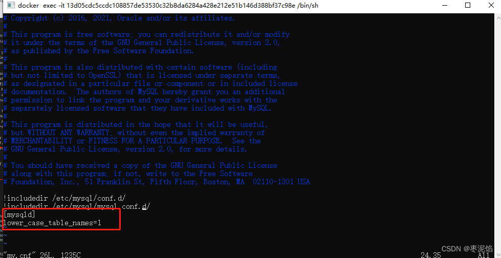 解决Windows环境下的docker中修改了mysql的配置文件之后启动不了的问题