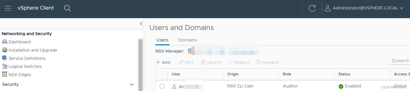 VMware NSX-V配置REST API用户