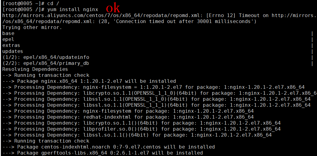 http://mirrors.aliyuncs.com/centos/7/extras/x86_64/repodata/repomd.xml: [Errno 12] Timeout on http:/