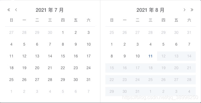 element 日期组件 daterange，右侧显示当前月份