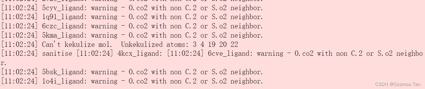 关于rdkit 错误2w08_ligand: warning - O.co2 with non C.2 or S.o2 neighbor.