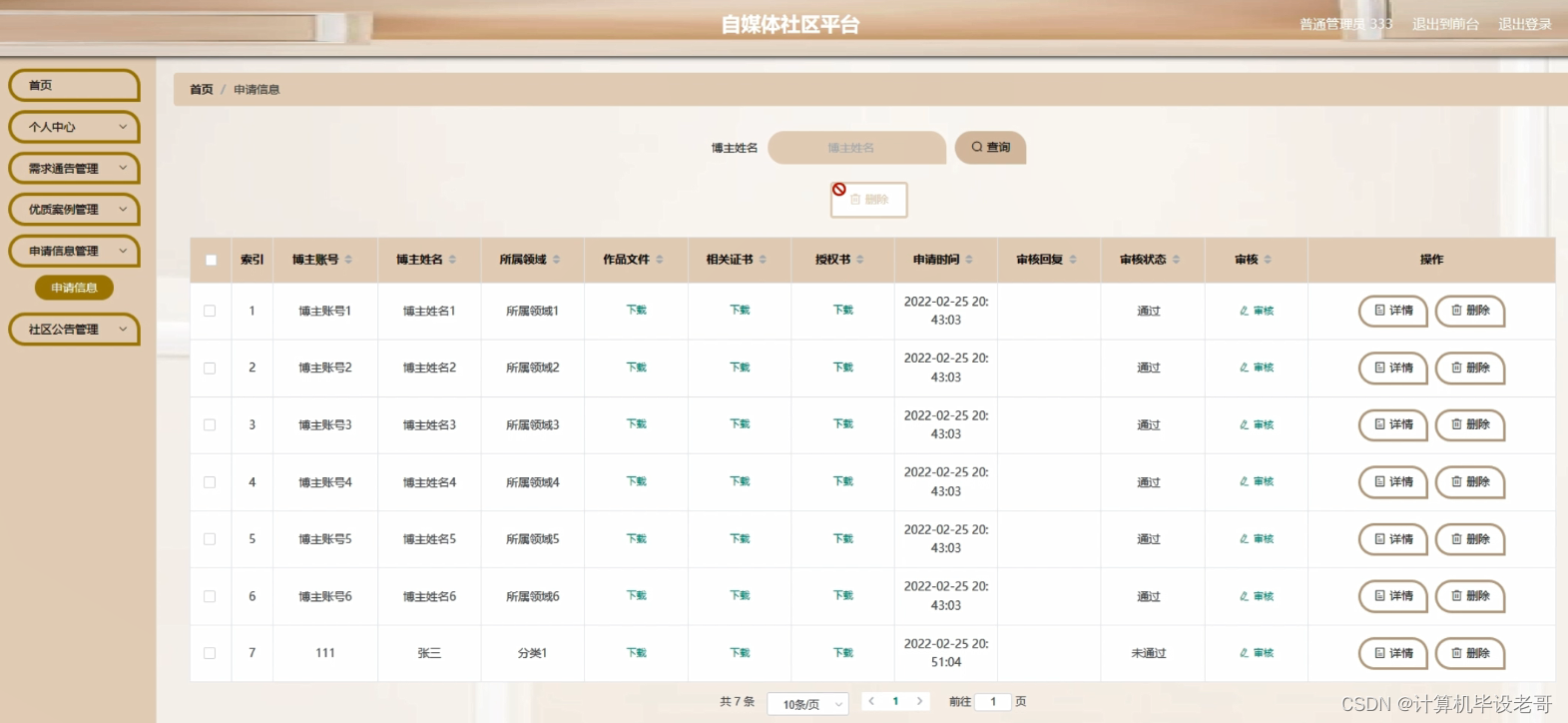 申请信息管理