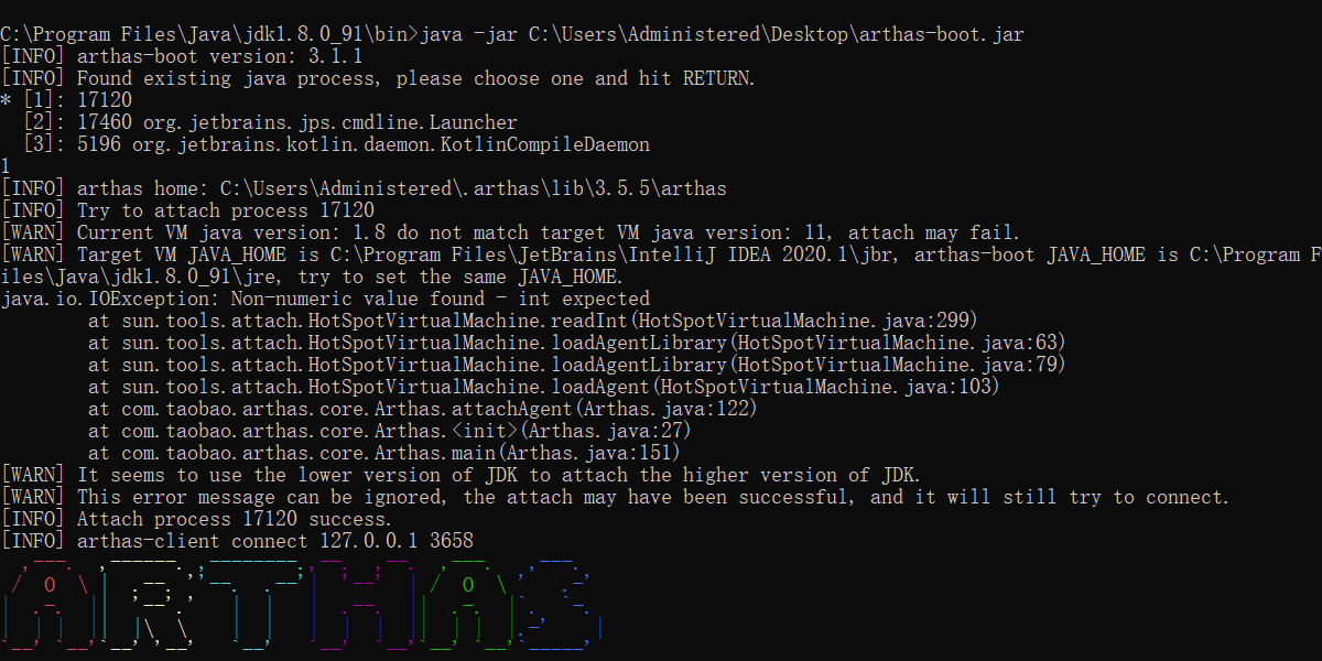 arthasboot.jar使用报错IllegalArgumentException Can not find tools.jar