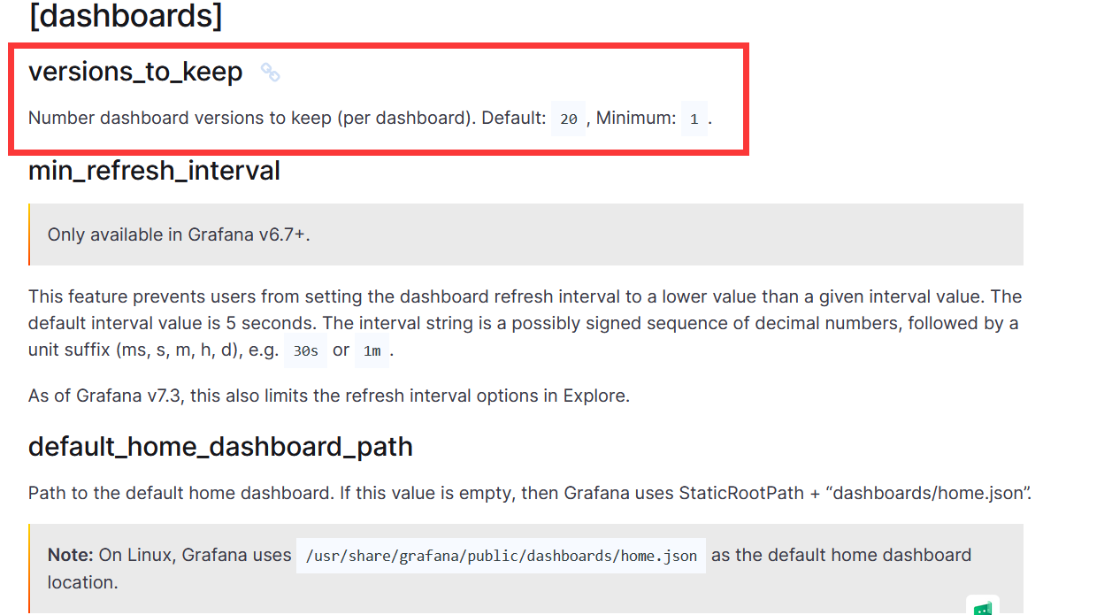 Grafana Dashboard version control (Versions_to_keep) - Programmer Sought
