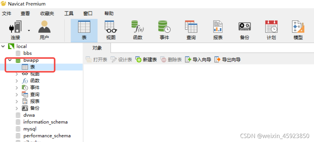 bwapp数据库下没有表
