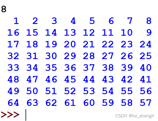 【算法题】螺旋矩阵II (求解n阶Z形矩阵)