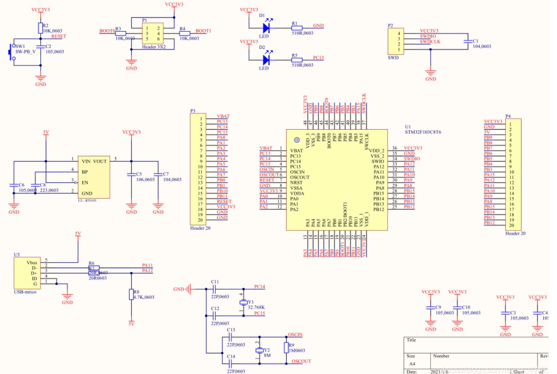 【单片机】STM32F103C8T6 最小系统板原理图