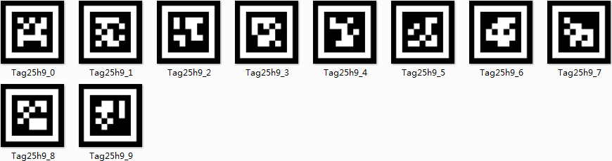 ▲ 图2.1.4 使用Tag25h9系列中的前十个Apriltag图片