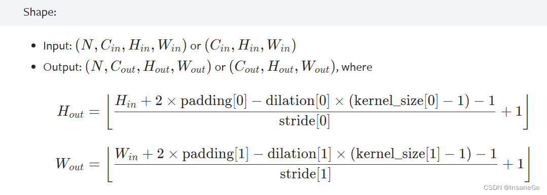 Calculation formula of Hout and Wout