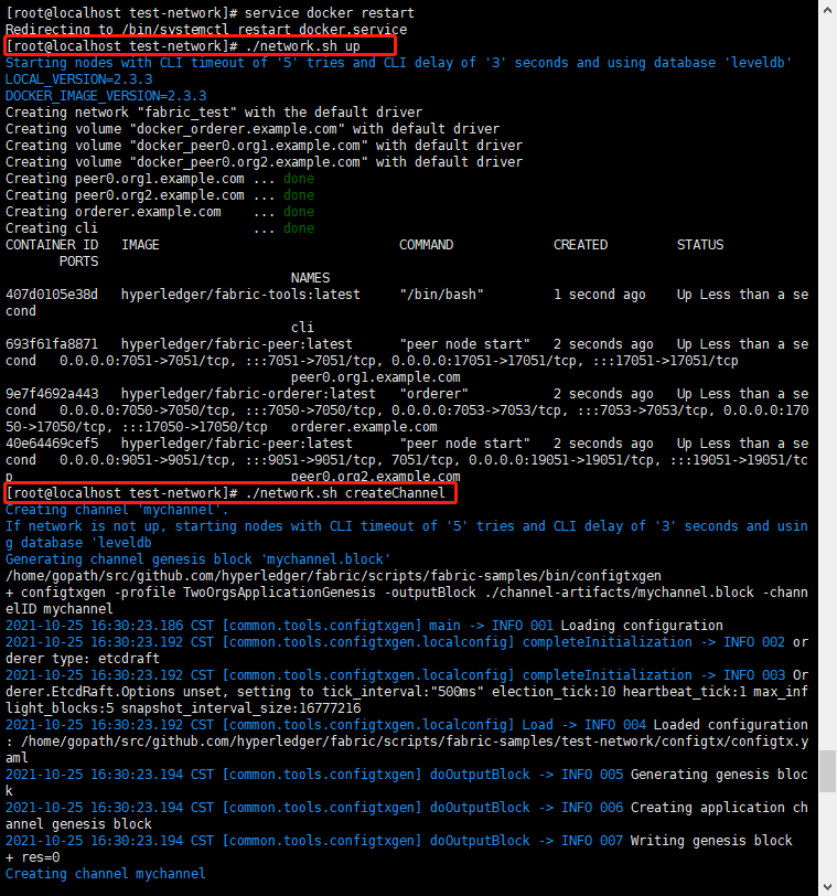 Fabric samples executes createchannel errors post https localhost