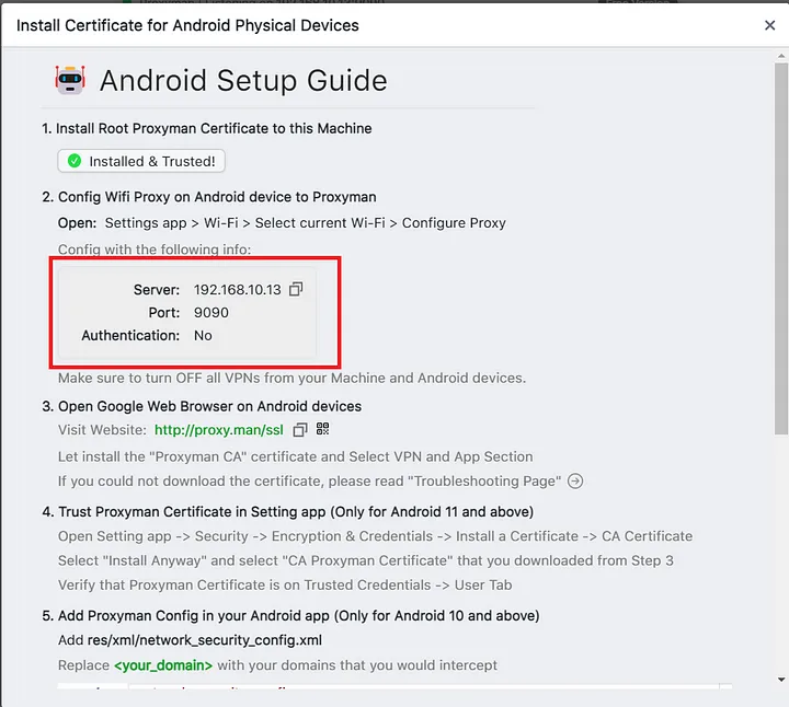 Copy IP and port number