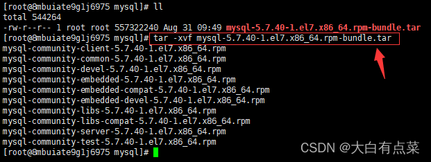 解压 mysql-5.7.40-1.el7.x86_64.rpm-bundle.tar