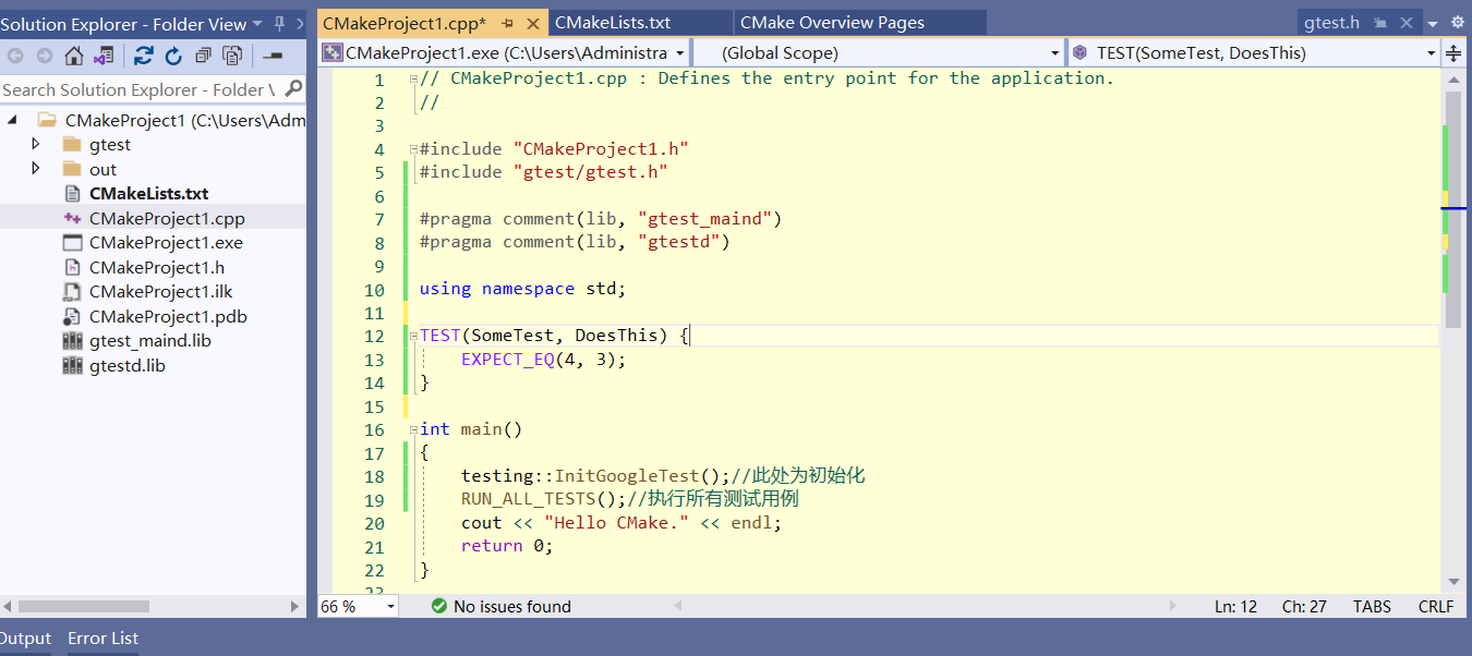 WINDOWS MSVC Compile GTEST and builds a CMAKE project environment ...