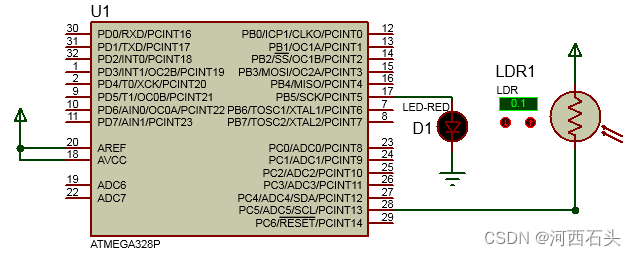 proteus光敏电阻电路的arduino仿真