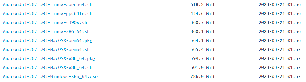 anaconda不同系统版本安装包