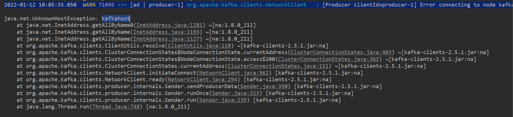 Kafka报错：java.net.UnknownHostException: Kafkahost-CSDN博客