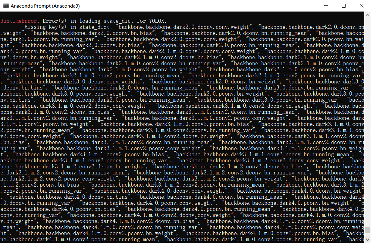 yolox_nano.pth转换yolox_nano.onnx文件报错：Missing key(s) & Unexpected key(s