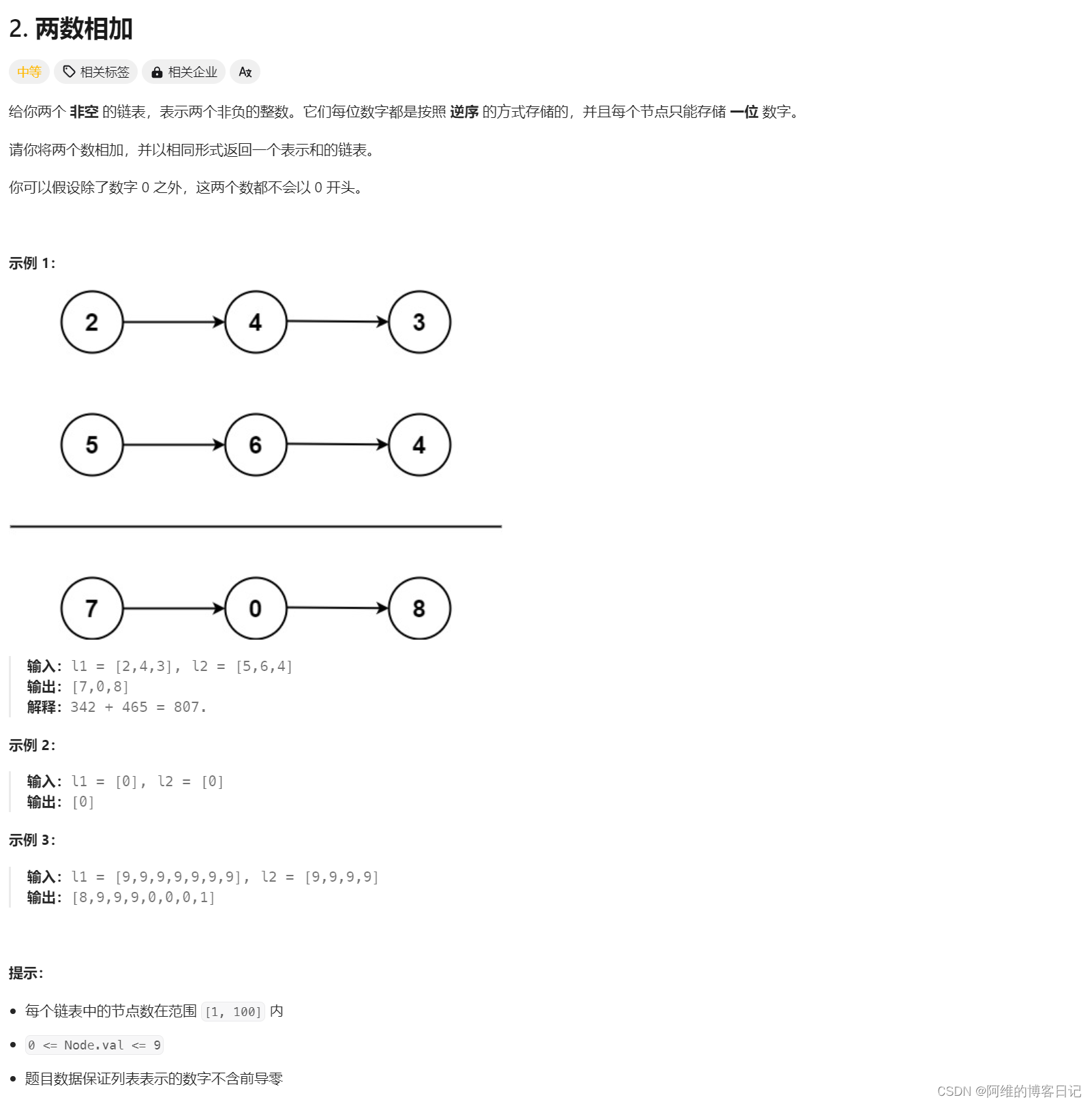 LeetCode2-两数相加