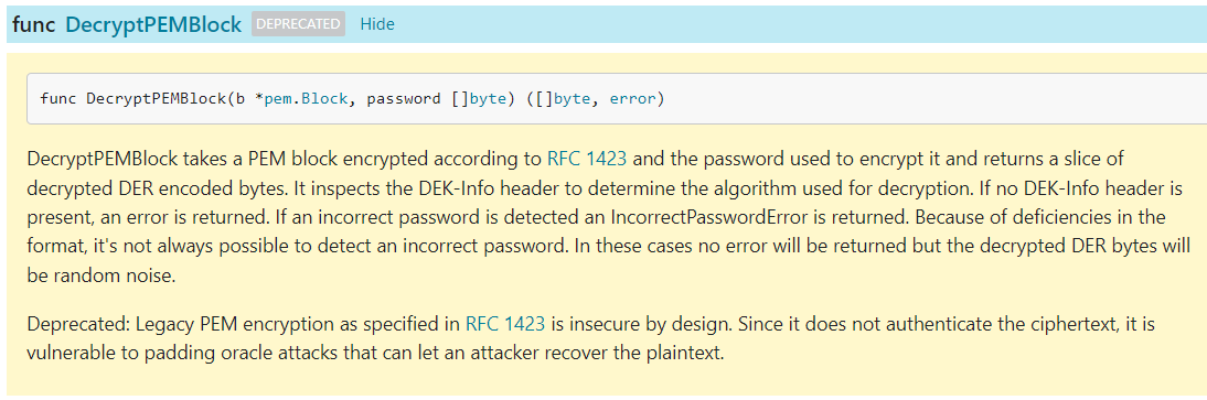 DecryptPEMBlock的文档描述