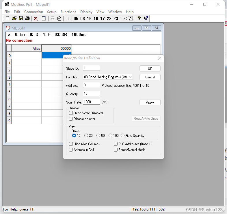 Modbus Poll读取plc数据(TCP/IP读取)，并查看指定地址指定数据_modbus Tcp如何读取数据-CSDN博客