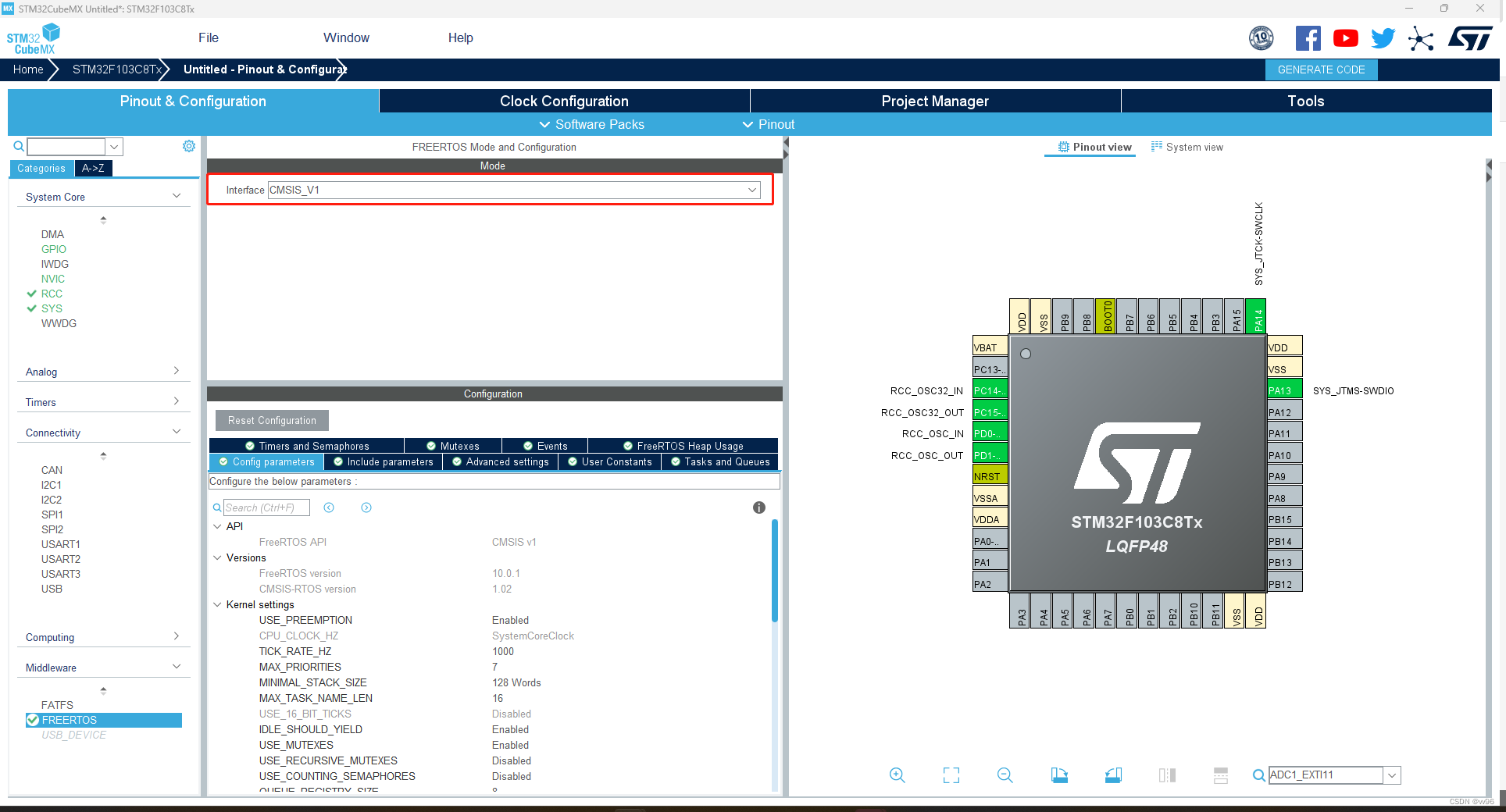 FREERTOS学习：STM32CubeMX配置FREERTOS_stm32cubemx Freertos-CSDN博客