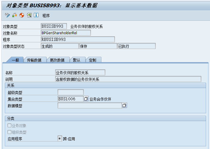 SAP ABAP 业务对象 BUSISB993 BPGenShareholderRel 含股权数据的业务伙伴关系 BAPI 清单和相关 TCODE