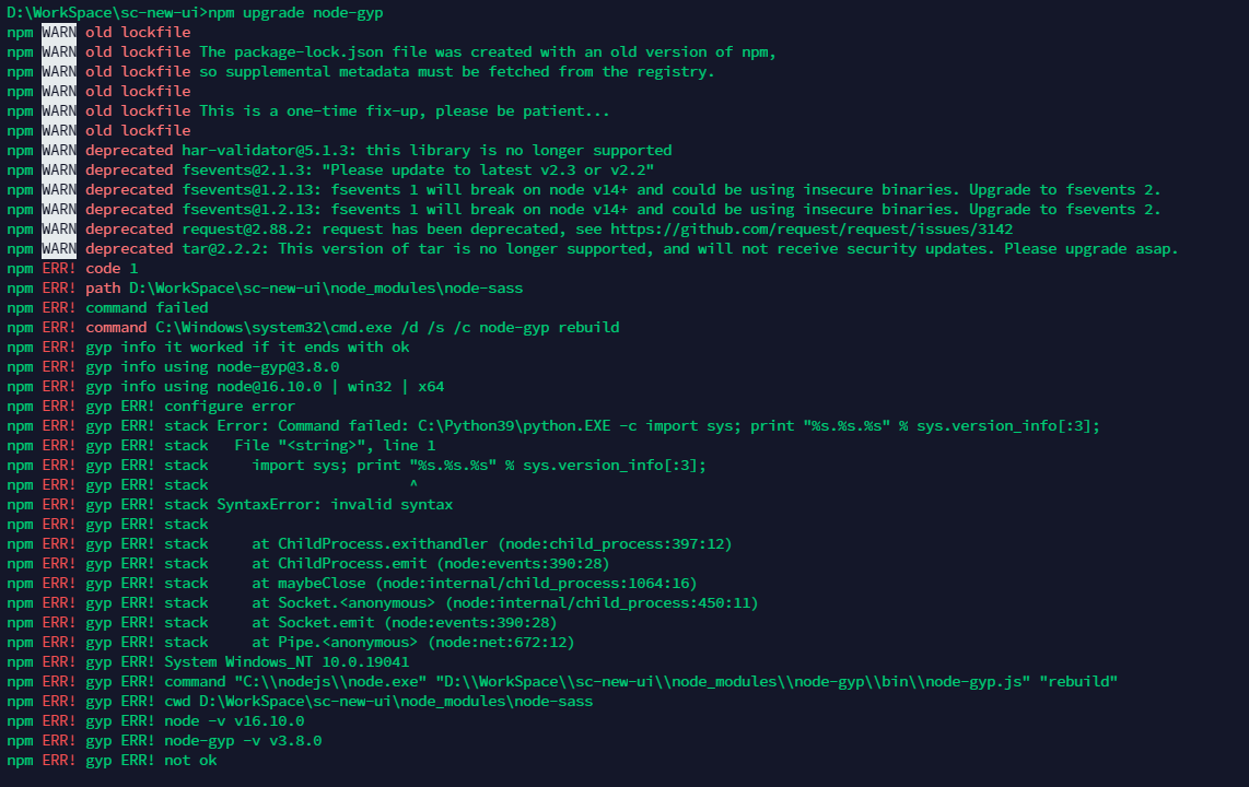 node-gyp ERR! stack Error: `gyp` failed with exit code: 1 · Issue #2025 ·  nodejs/node-gyp · GitHub