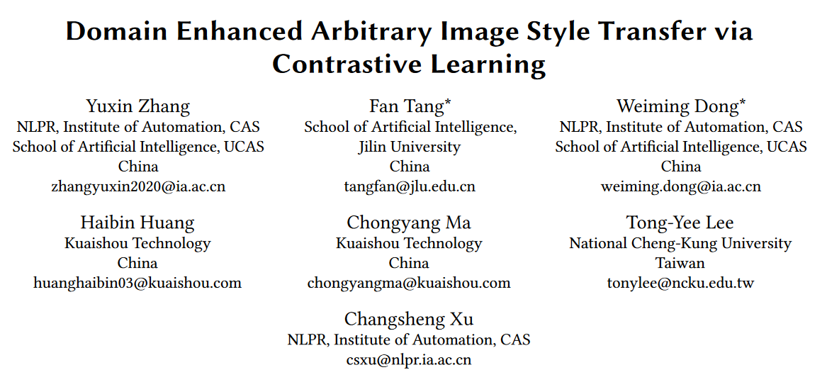 【翻译】Domain Enhanced Arbitrary Image Style Transfer via Contrastive Learning