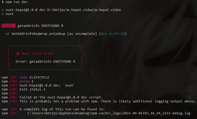 Error:e getaddrinfo ENOTFOUND kr -wx-backstage . krspace .cn ...