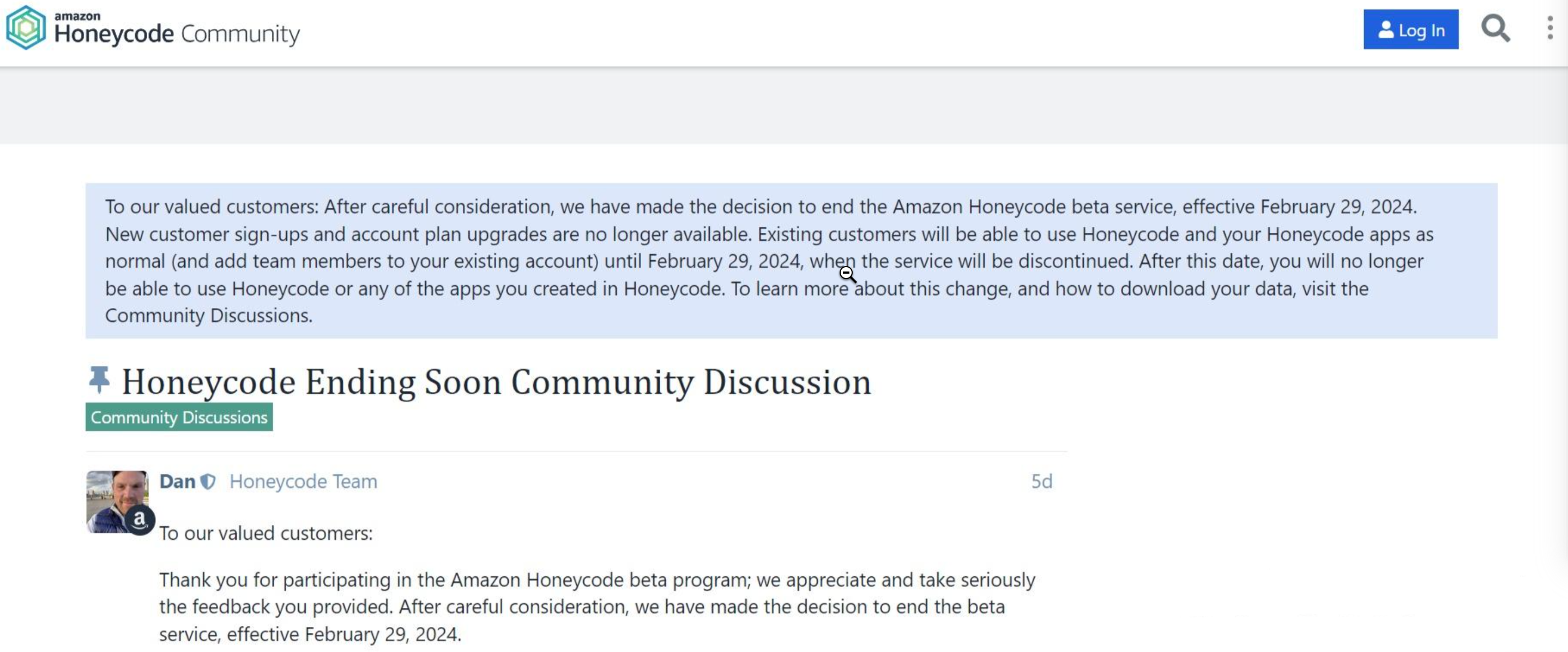 亚马逊宣布弃用低代码，Honeycode 服务即将停止。