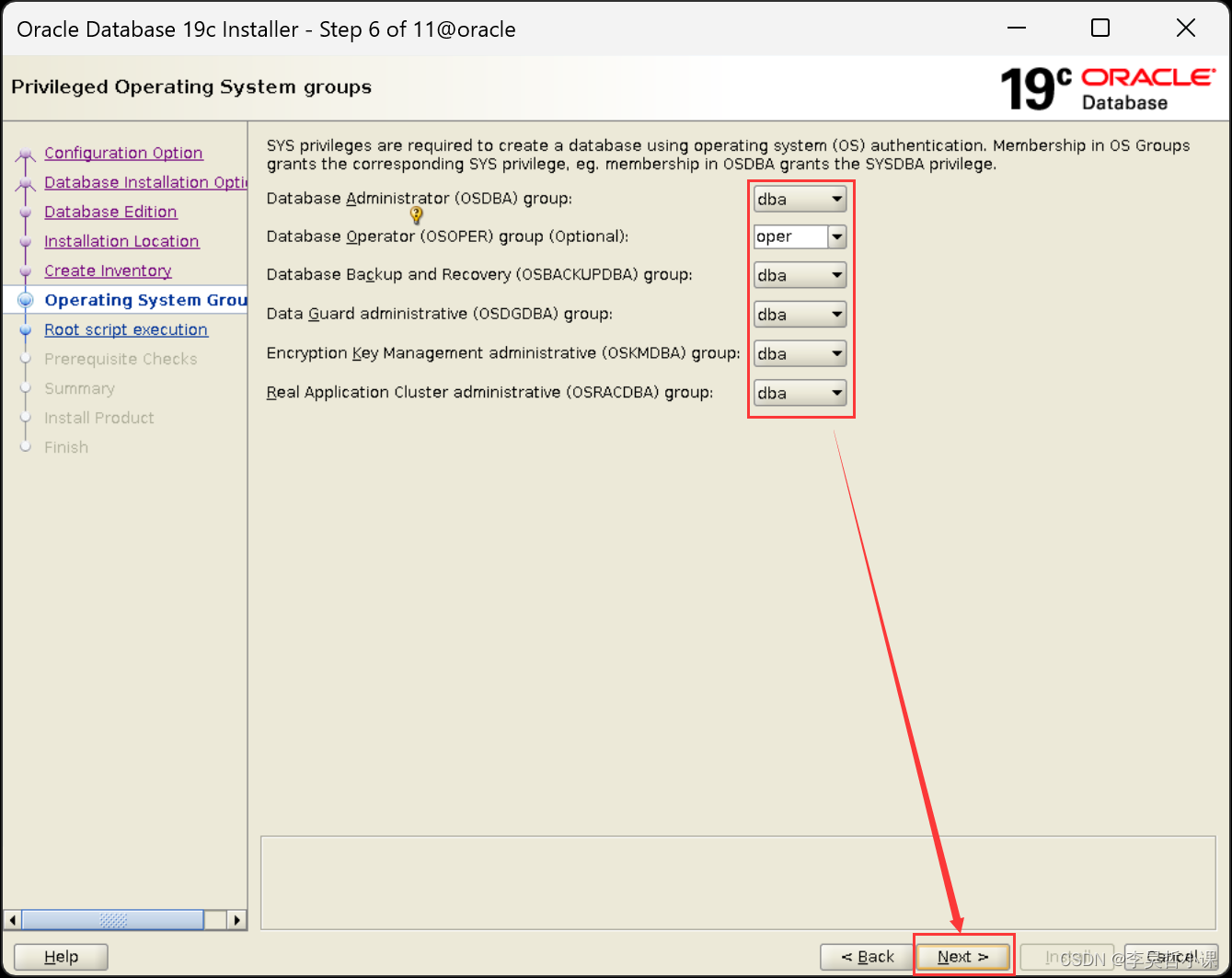 Linux installationOracle19C