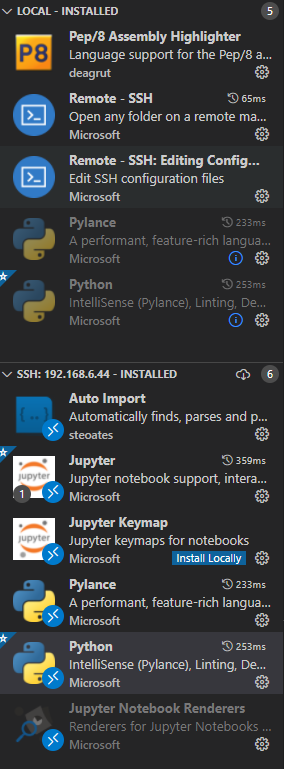 vscode server side does not load python and Pylance extensions ...