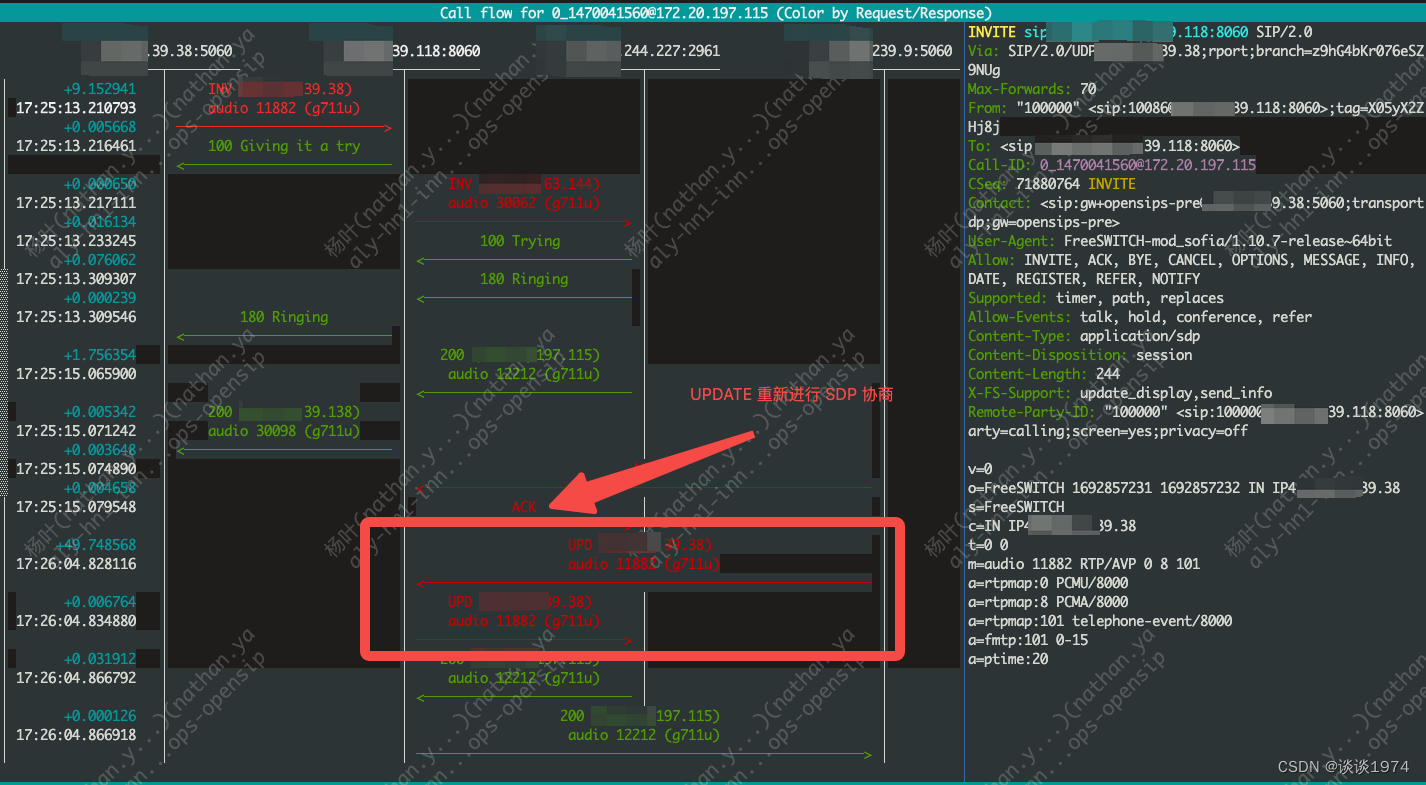 OpenSIPS 通话中 UPDATE 请求导致没有声音问题