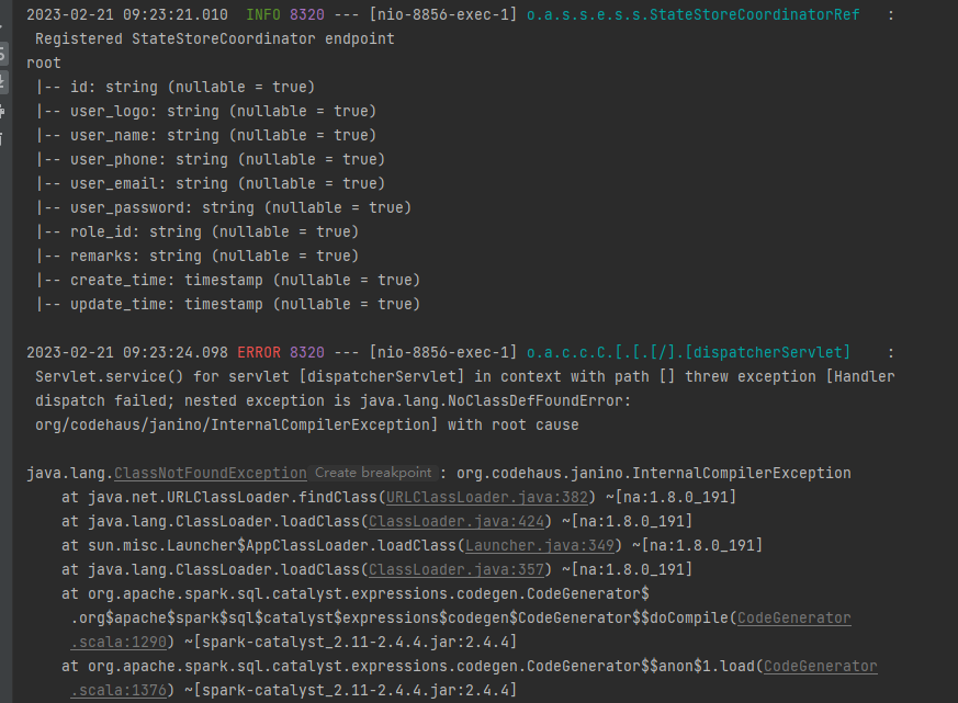 SpringBoot整合spark_sql：报错解决java.lang.NoClassDefFoundError: Org/codehaus ...