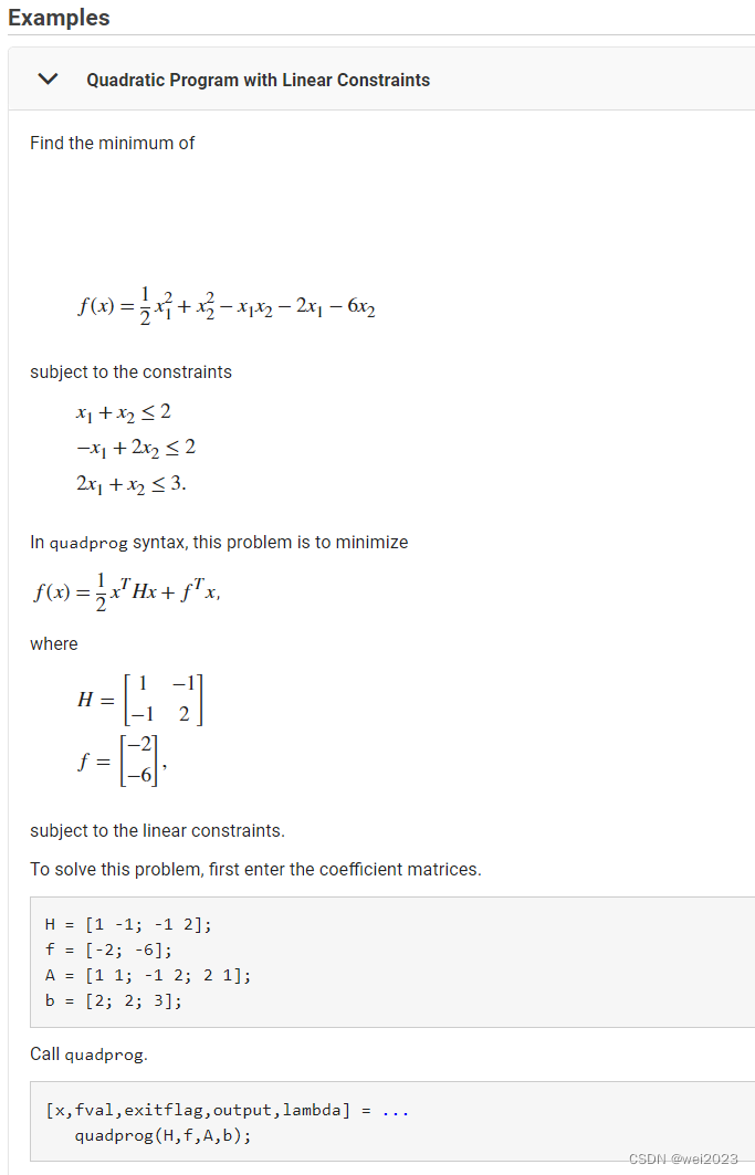 Matlab——quadprog函数解決QP问题_qp问题matlabCSDN博客