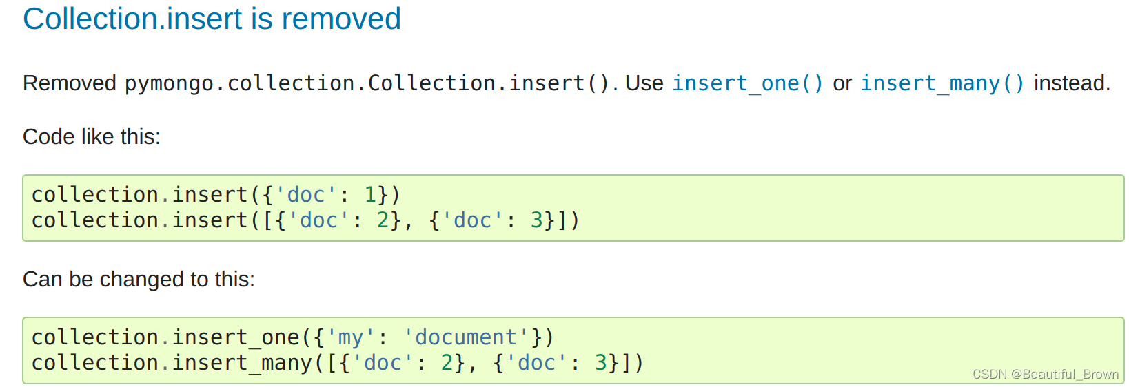 PyMongo 4 Migration Guide : Collection.insert is removed