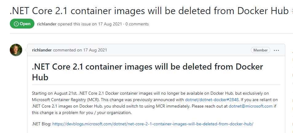 linux docker microsoft/dotnet:2.1-aspnetcore-runtime error （Linux生成docker netcore2.1的镜像-踩坑）