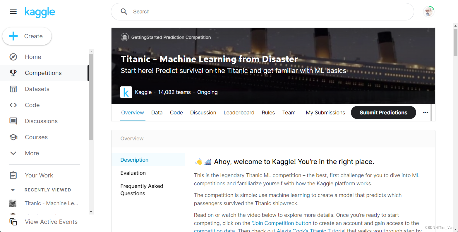 Titanic比赛的主页-Kaggle