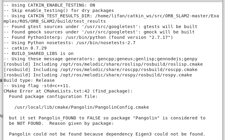 【在ROS下编译ORB_SLAM2遇到错误，】pangolin Could Not Be Found Because Dependency ...