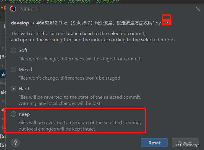 Git reset current branche here操作请谨慎停留3秒