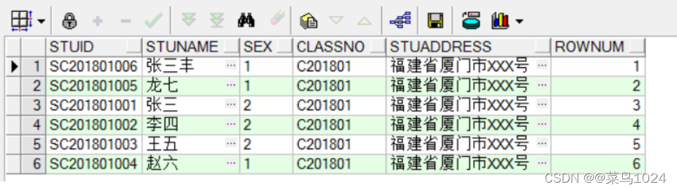 SQL查询结果