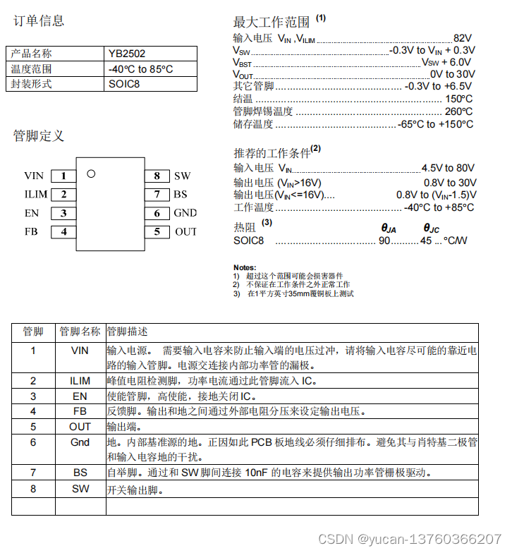 YB2502单片集成带可设定输出电流开关型降压转换器